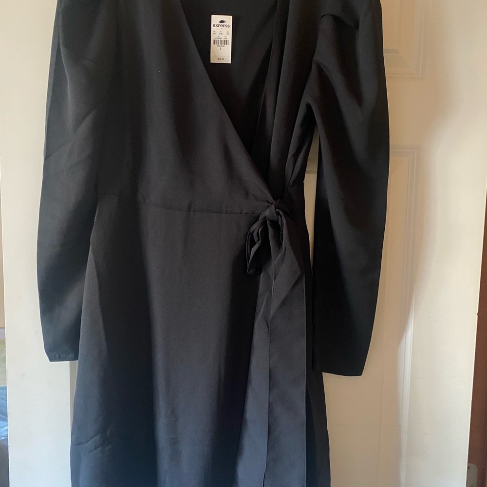 Express Black Long Sleeve Wrap Dress